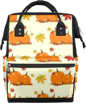 Pumpkins Fall Maple Leaves Diaper Bag Tote Large Capacity Waterproof with Adjustable Shoulder Strap and Pram Straps Mommy Bag for Hospital Beach Weekender Travel