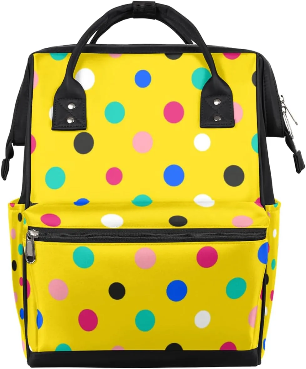 Rainbow Colorful Polka Dot Yellow Diaper Bag Tote Large Capacity Waterproof with Adjustable Shoulder Strap and Pram Straps Mommy Bag for Hospital Beach Weekender Travel