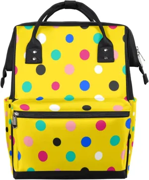 Rainbow Colorful Polka Dot Yellow Diaper Bag Tote Large Capacity Waterproof with Adjustable Shoulder Strap and Pram Straps Mommy Bag for Hospital Beach Weekender Travel
