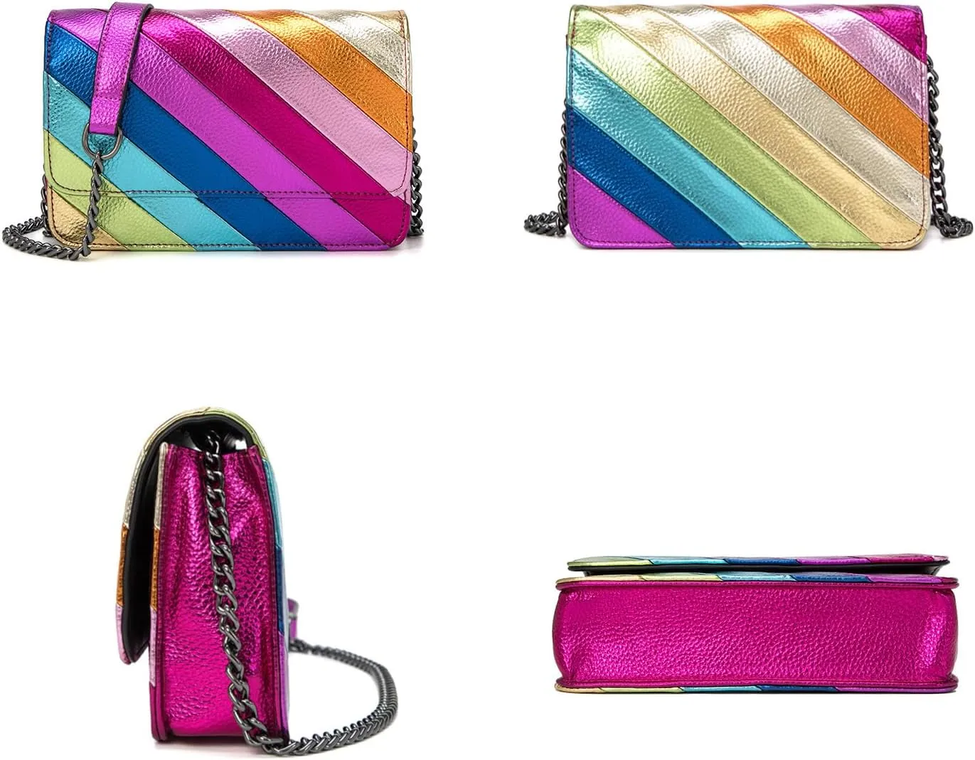 Rainbow Stripe Crossbody Bag For Women Handbag Purse - Contrast Color Stitching PU Leather with Chain Strap