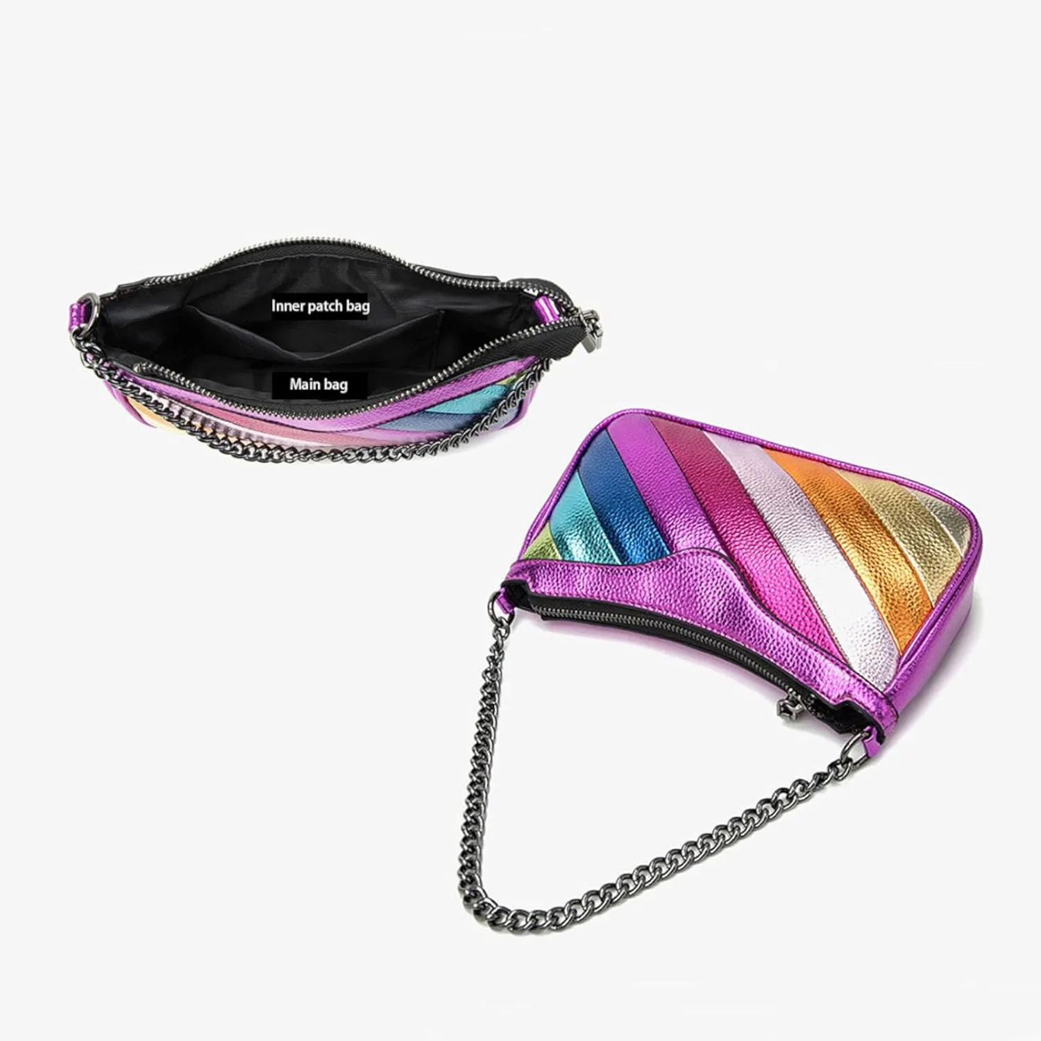 Rainbow Stripe Crossbody Bag For Women Handbag Purse - Contrast Color Stitching PU Leather with Chain Strap