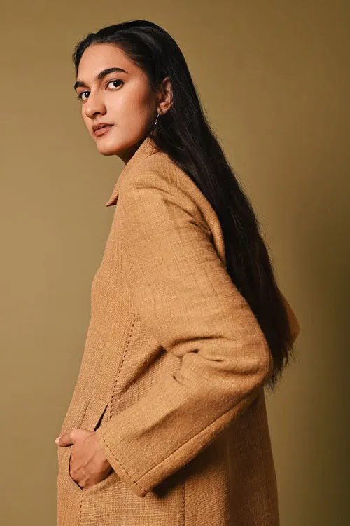 Rangsutra Mustard Handwoven Long Woolen Jacket