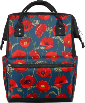 Red Flowers Buds Diaper Bag Tote Large Capacity Waterproof with Adjustable Shoulder Strap and Pram Straps Mommy Bag for Hospital Beach Weekender Travel