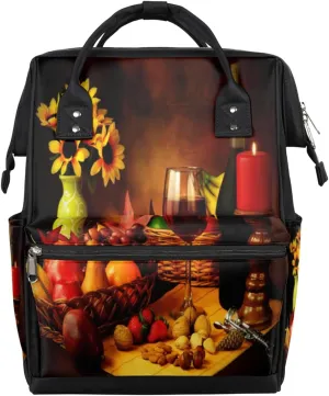 Red Wine Bottle Ripe Grapes Fall Diaper Bag Tote Large Capacity Waterproof with Adjustable Shoulder Strap and Pram Straps Mommy Bag for Hospital Beach Weekender Travel