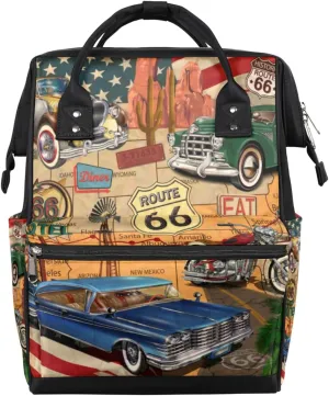 Retro Car Themed Poster Diaper Bag Tote Large Capacity Waterproof with Adjustable Shoulder Strap and Pram Straps Mommy Bag for Hospital Beach Weekender Travel