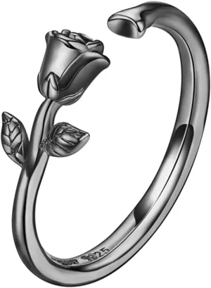 Rose Flower Open Wrap Ring for Women Vintage Stackable Sterling Finger Ring for Daily Wear Anniversary and Personal Style