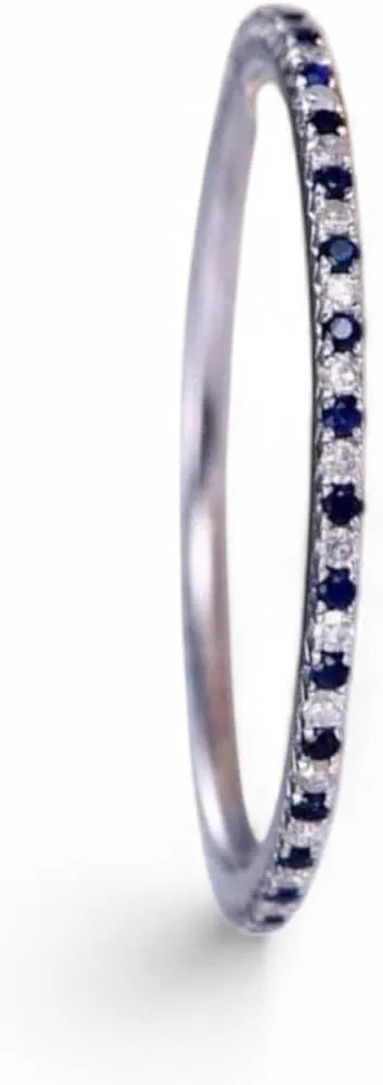 Round Cut Blue Sapphire Moissanite Wedding Band 925 Sterling Silver Diamond Wedding Jewelry Prong Set Full Eternity Stacking Matching Bands Anniversary Band Engagement Gift For Her