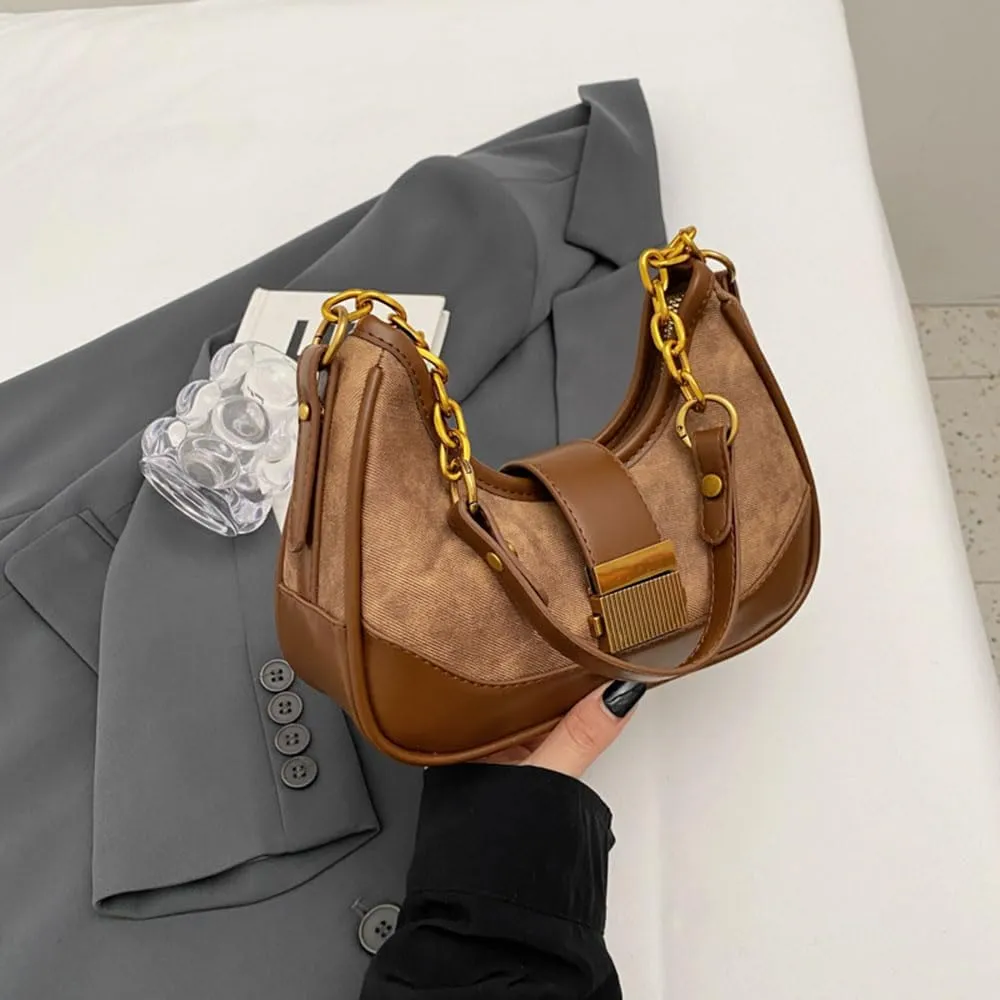RTGGSEL Women's Contrast Color Plaid Striped Saddle Crossbody Shoulder Underarm Satchel Handbag Tote Clutch Purse Hobo Bag
