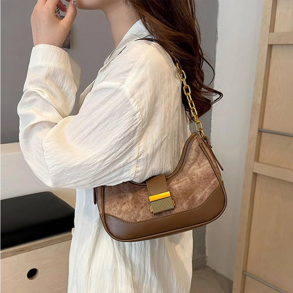 RTGGSEL Women's Contrast Color Plaid Striped Saddle Crossbody Shoulder Underarm Satchel Handbag Tote Clutch Purse Hobo Bag