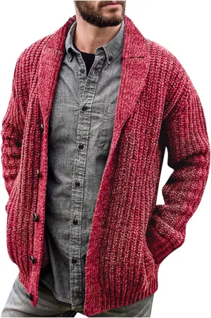 RTRDE Mens Dress Sweater Casual Long Sleeve Shawl Collar Buttons Down Cable Knit Cardigan Sweater Mens, XXL-5XL