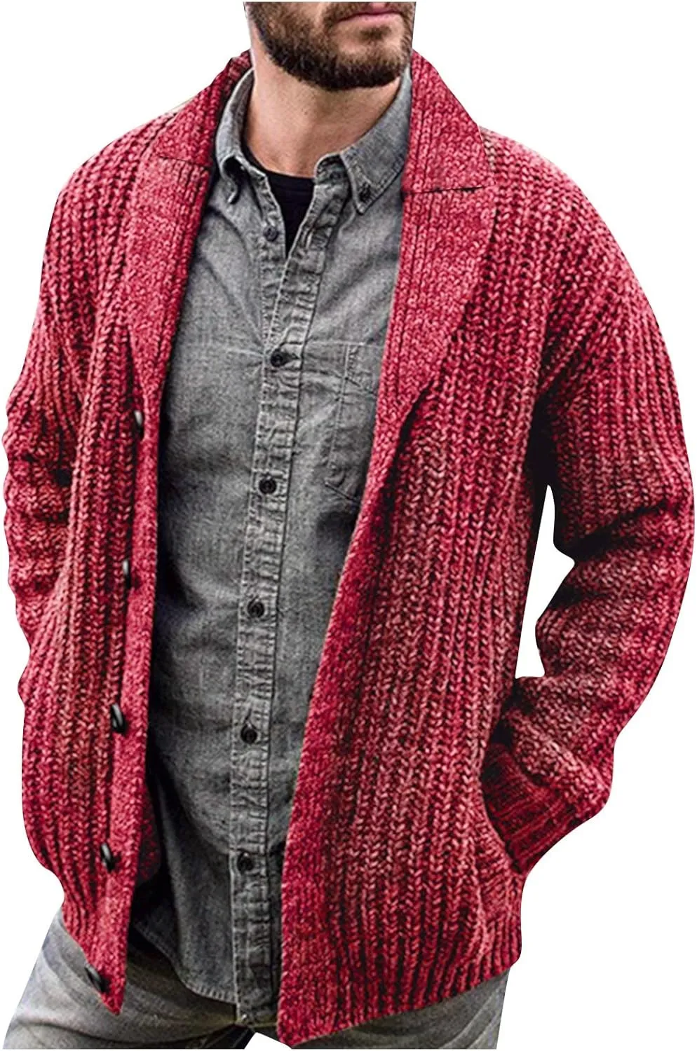 RTRDE Mens Dress Sweater Casual Long Sleeve Shawl Collar Buttons Down Cable Knit Cardigan Sweater Mens, XXL-5XL