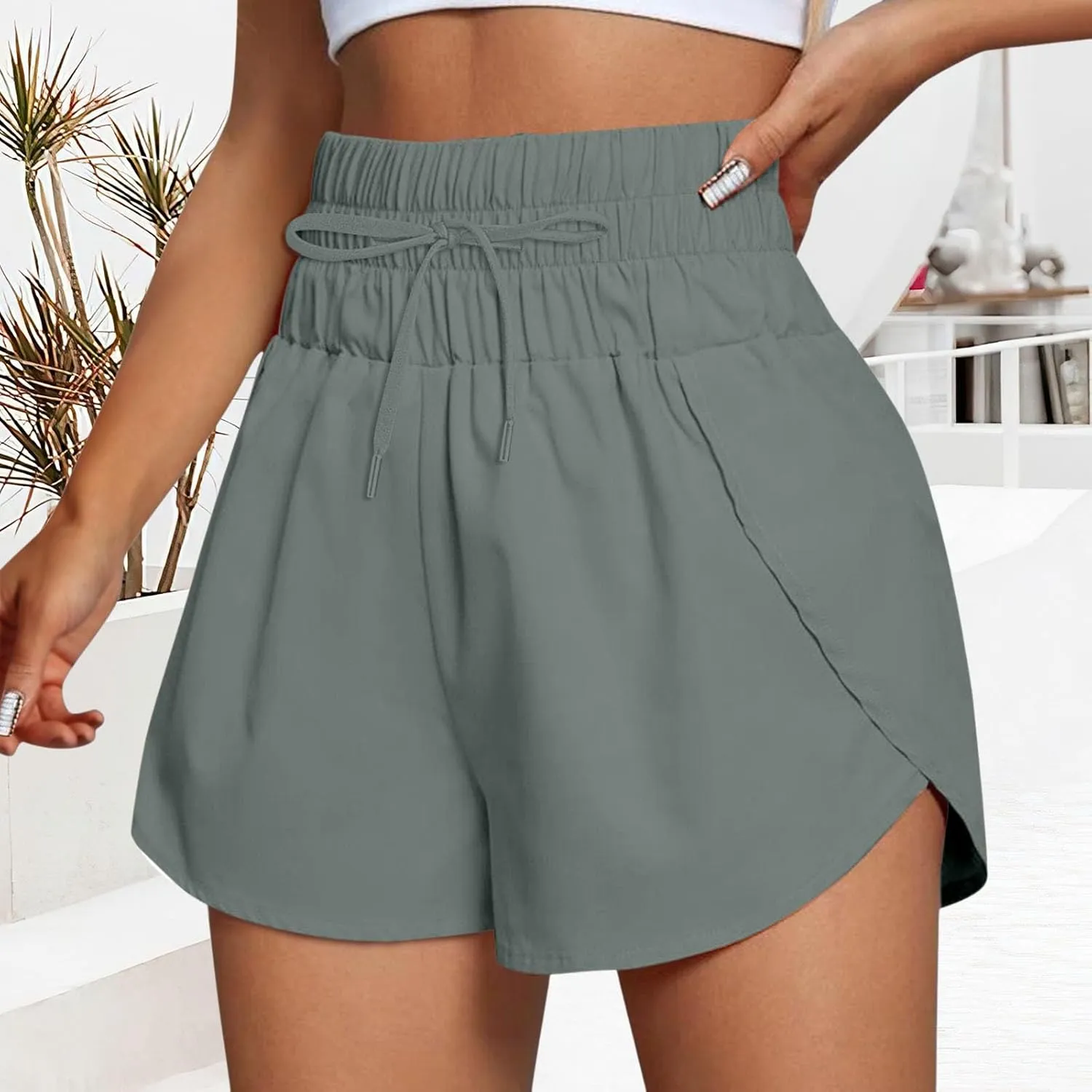 Running Shorts for Women Trendy Elastic High Waisted Yoga Sporty Short Thin Breathable Athletic Workout Gym Bermuda