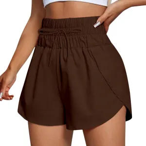 Running Shorts for Women Trendy Elastic High Waisted Yoga Sporty Short Thin Breathable Athletic Workout Gym Bermuda