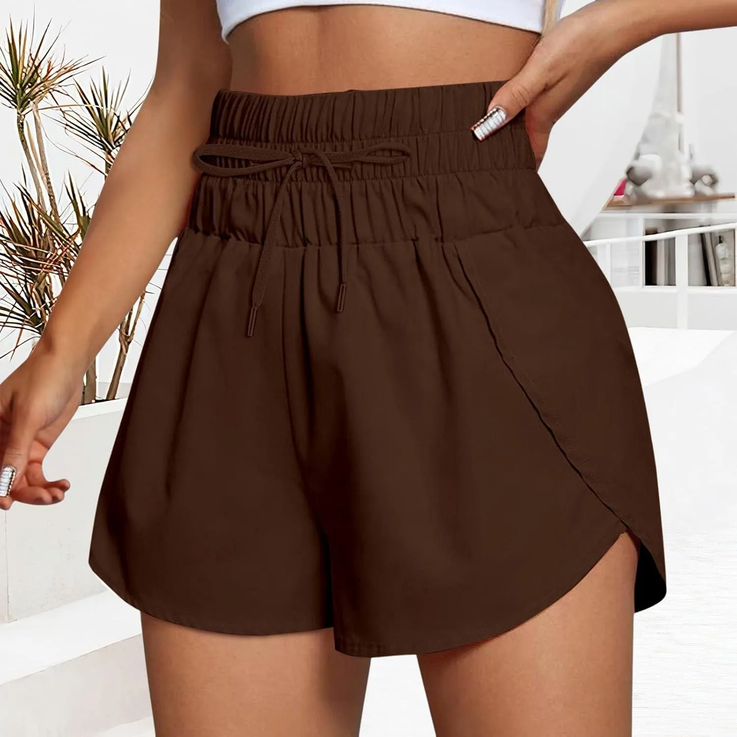 Running Shorts for Women Trendy Elastic High Waisted Yoga Sporty Short Thin Breathable Athletic Workout Gym Bermuda