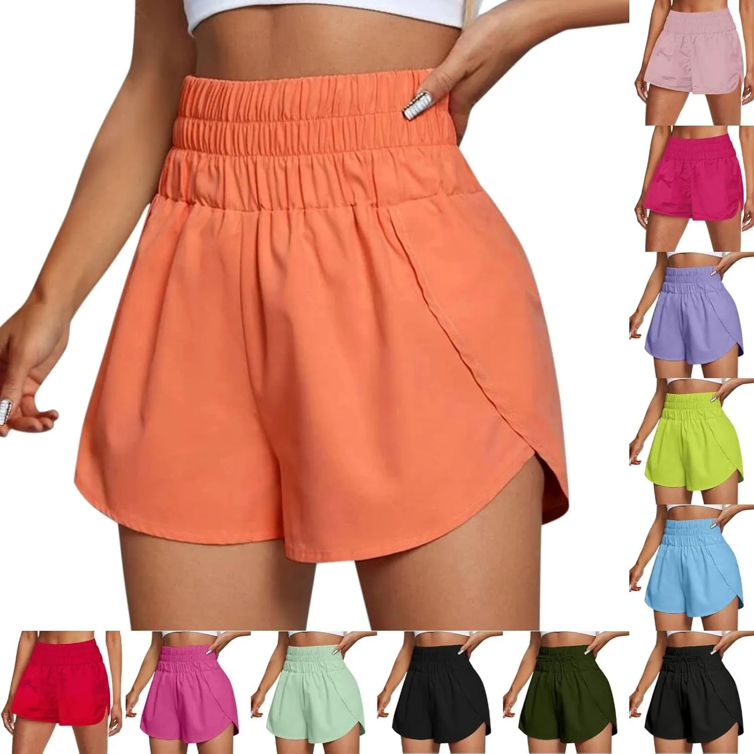 Running Shorts for Women Trendy Elastic High Waisted Yoga Sporty Short Thin Breathable Athletic Workout Gym Bermuda