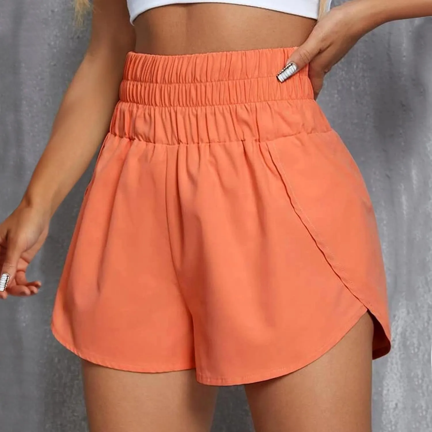Running Shorts for Women Trendy Elastic High Waisted Yoga Sporty Short Thin Breathable Athletic Workout Gym Bermuda