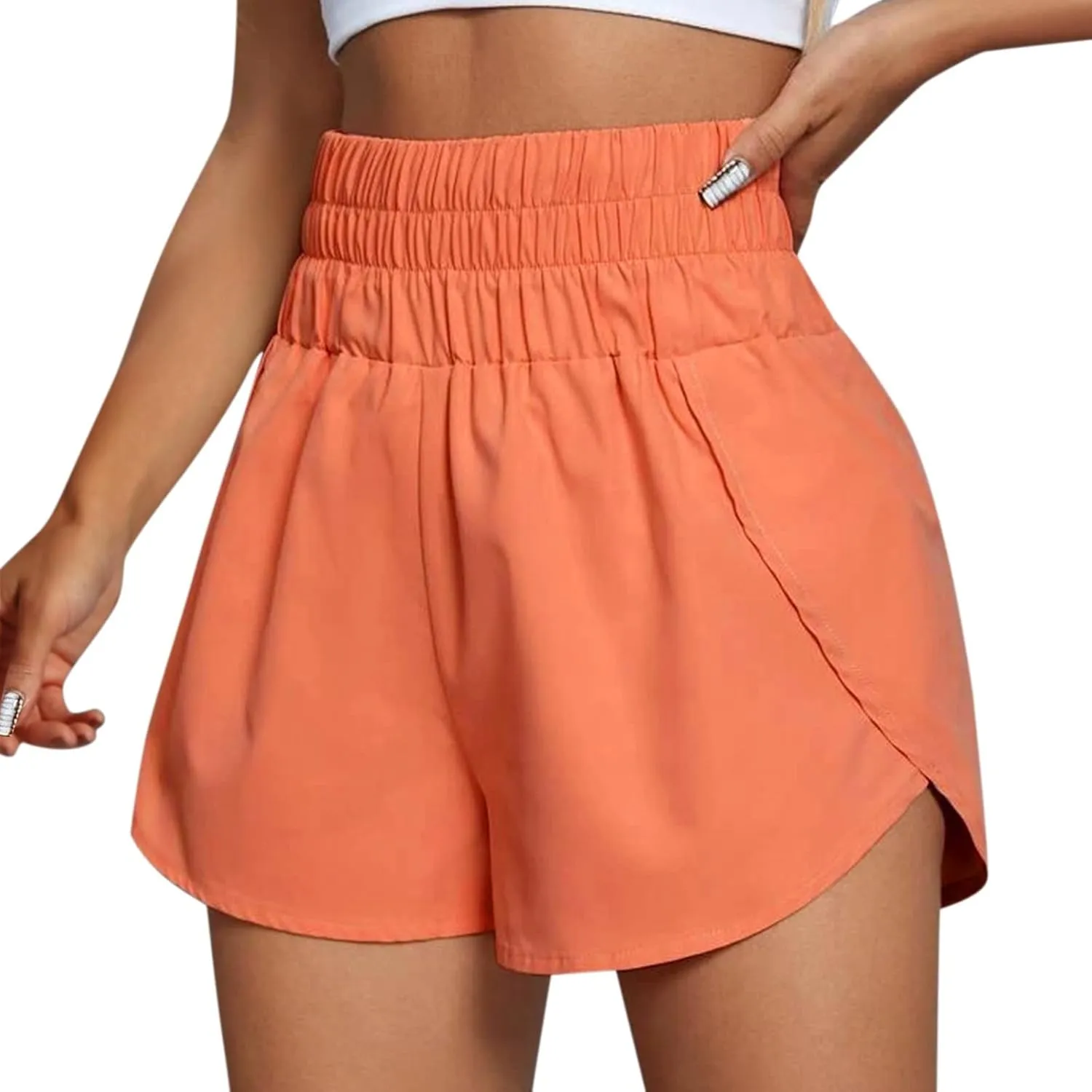 Running Shorts for Women Trendy Elastic High Waisted Yoga Sporty Short Thin Breathable Athletic Workout Gym Bermuda