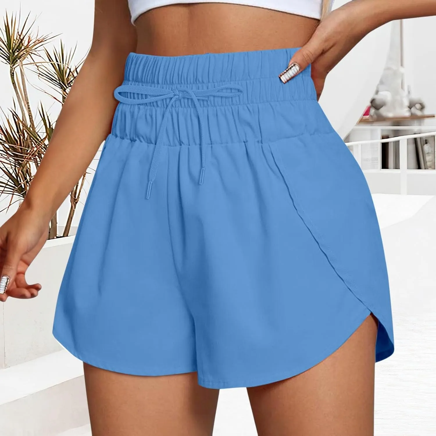 Running Shorts for Women Trendy Elastic High Waisted Yoga Sporty Short Thin Breathable Athletic Workout Gym Bermuda
