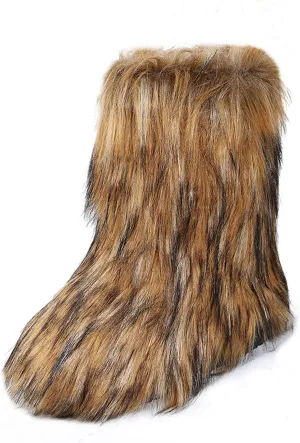 SACFOF Women's Faux Fur Boot Fashion Furry Fluffy Round Toe Mid Calf Snow Winter Boots Comfy Plush Warm Short Outdoor Indoor Flat Shoes
