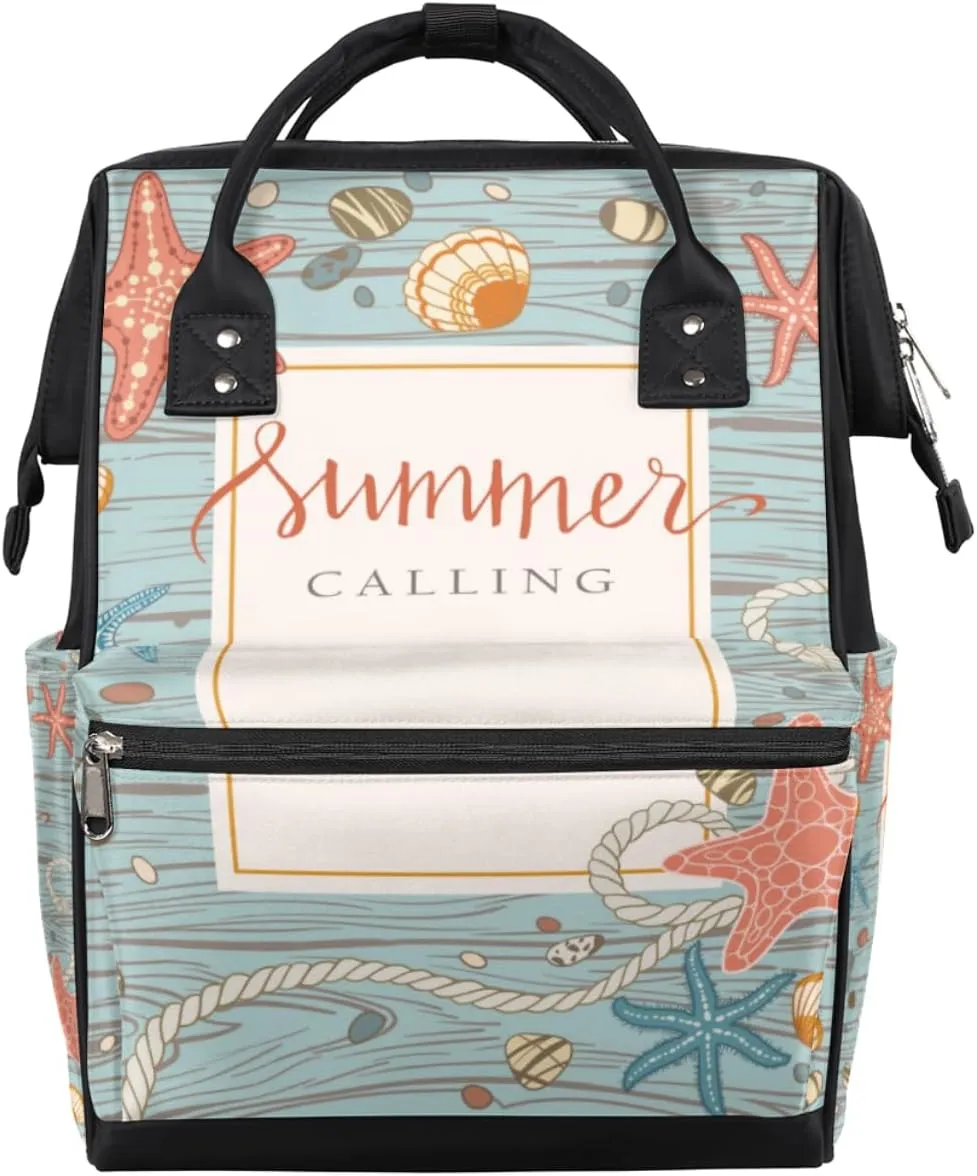 Seastars Rope Seastones Seashells Diaper Bag Tote Large Capacity Waterproof with Adjustable Shoulder Strap and Pram Straps Mommy Bag for Hospital Beach Weekender Travel