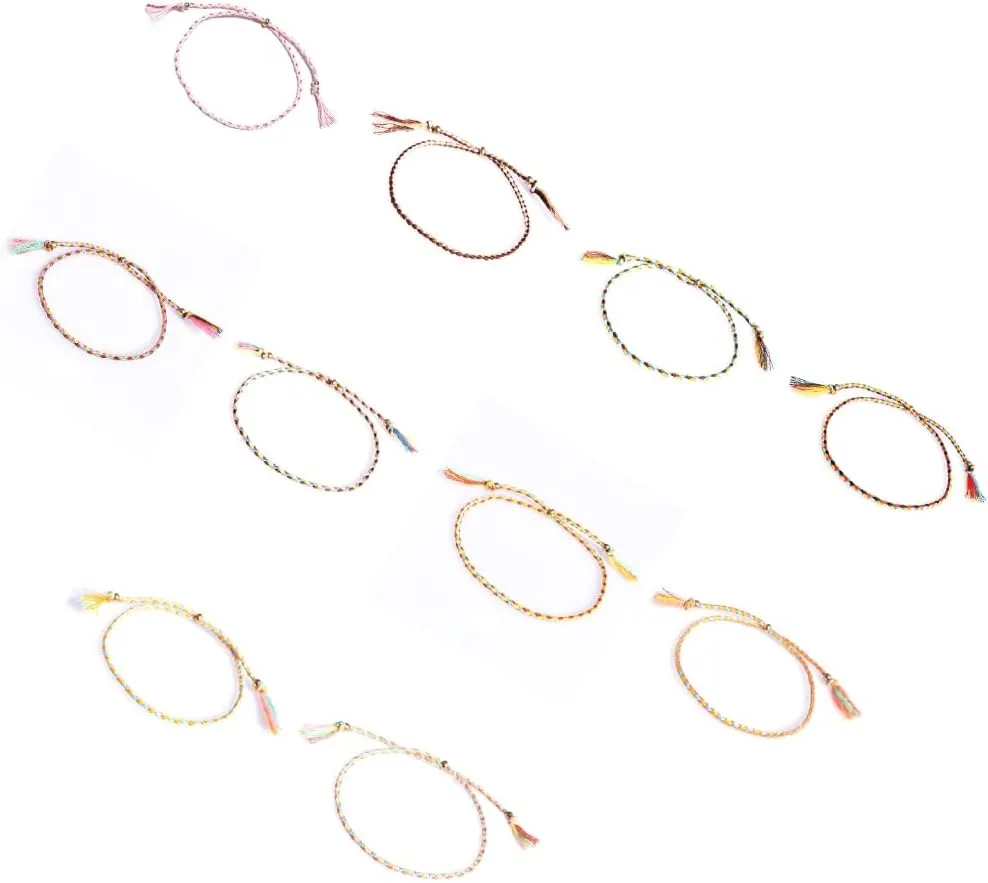 Set of 10 Handmade Cotton Bracelets Friendship Bracelets Adjustable Anklets Colorful Cotton Thread Bracelets for Woman