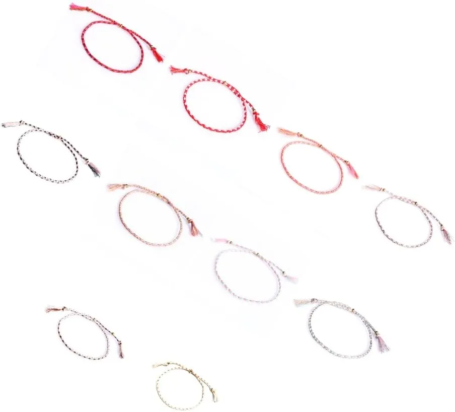Set of 10 Handmade Cotton Bracelets Friendship Bracelets Adjustable Anklets Colorful Cotton Thread Bracelets for Woman