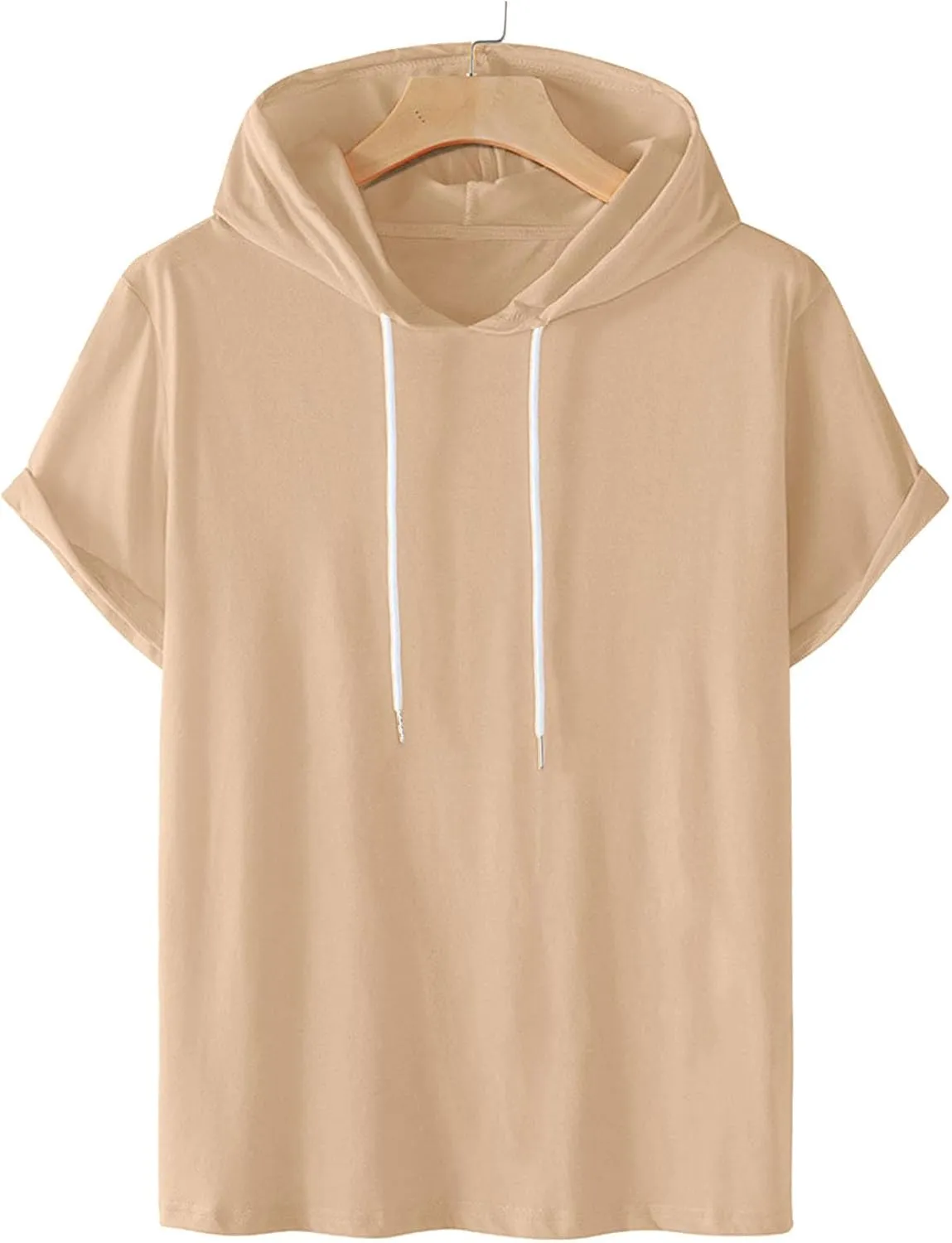 Short Sleeve Hoodies for Men Summer Athletic Loose Fit Stretch Drawstring T Shirt Lightweight Solid Color Pullover