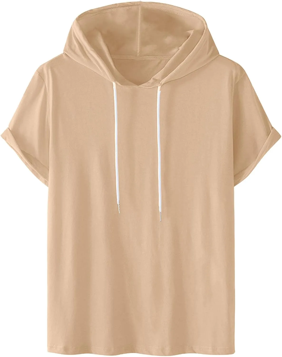 Short Sleeve Hoodies for Men Summer Athletic Loose Fit Stretch Drawstring T Shirt Lightweight Solid Color Pullover