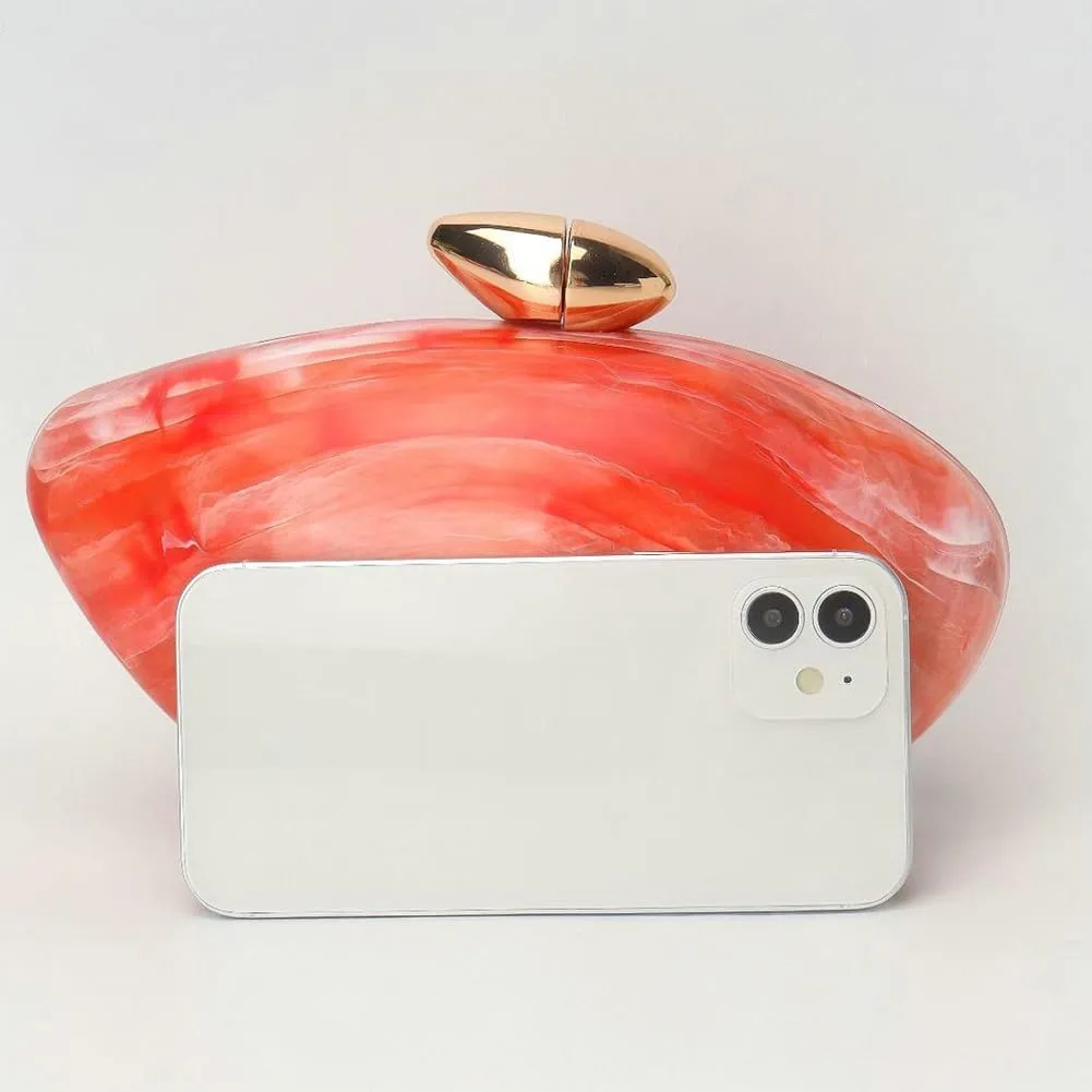 Simple Clutch Bags for Women Premium Acrylic Evening Bag Shell Shape Metallic Purse for Dinner Trendy Evening Purse
