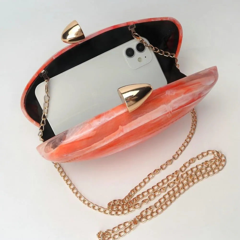 Simple Clutch Bags for Women Premium Acrylic Evening Bag Shell Shape Metallic Purse for Dinner Trendy Evening Purse