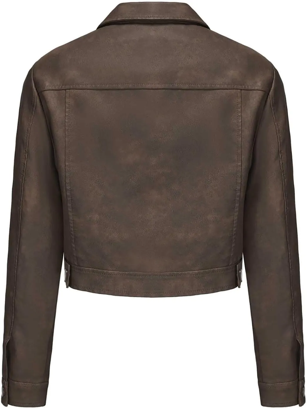 Sinzelimin Women's Crop Leather Jackets Fashion Retro Solid Color Button up Lapel Long Sleeves Streetwear Motorcycle Jacket