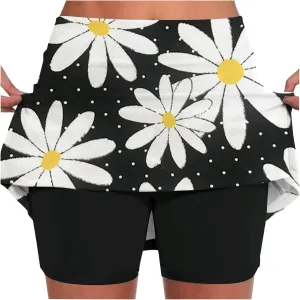 Skorts for Women 2 in 1 Casual Stretchy Summer Sports Shorts Lightweight Comfortable Breathable Skirts with Pockets