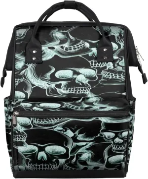 Skull Black Diaper Bag Tote Large Capacity Waterproof with Adjustable Shoulder Strap and Pram Straps Mommy Bag for Hospital Beach Weekender Travel