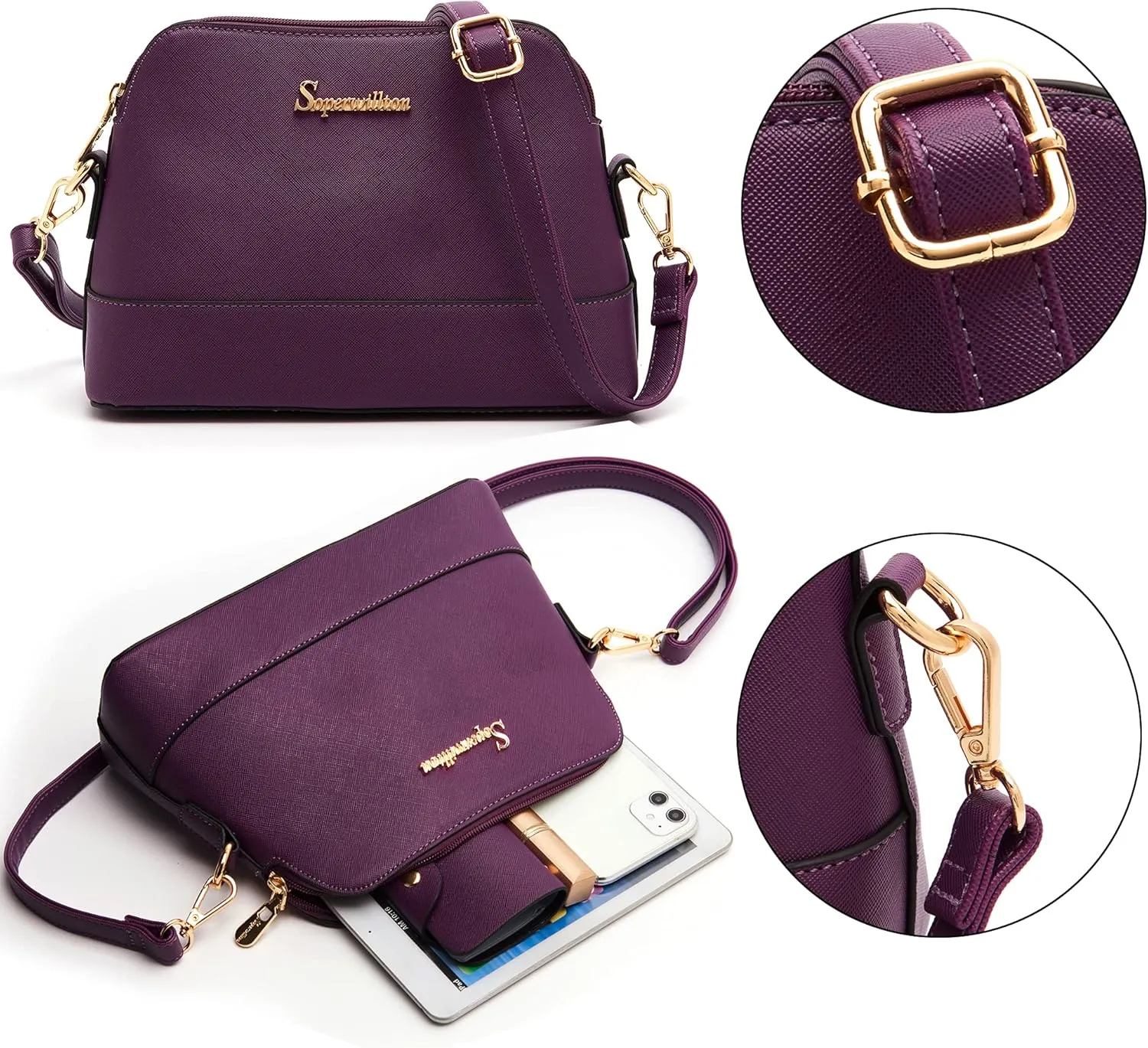 Soperwillton Handbag for Women Wallet Tote Bag Shoulder Bags Top Handle Satchel 5pcs Purse Set