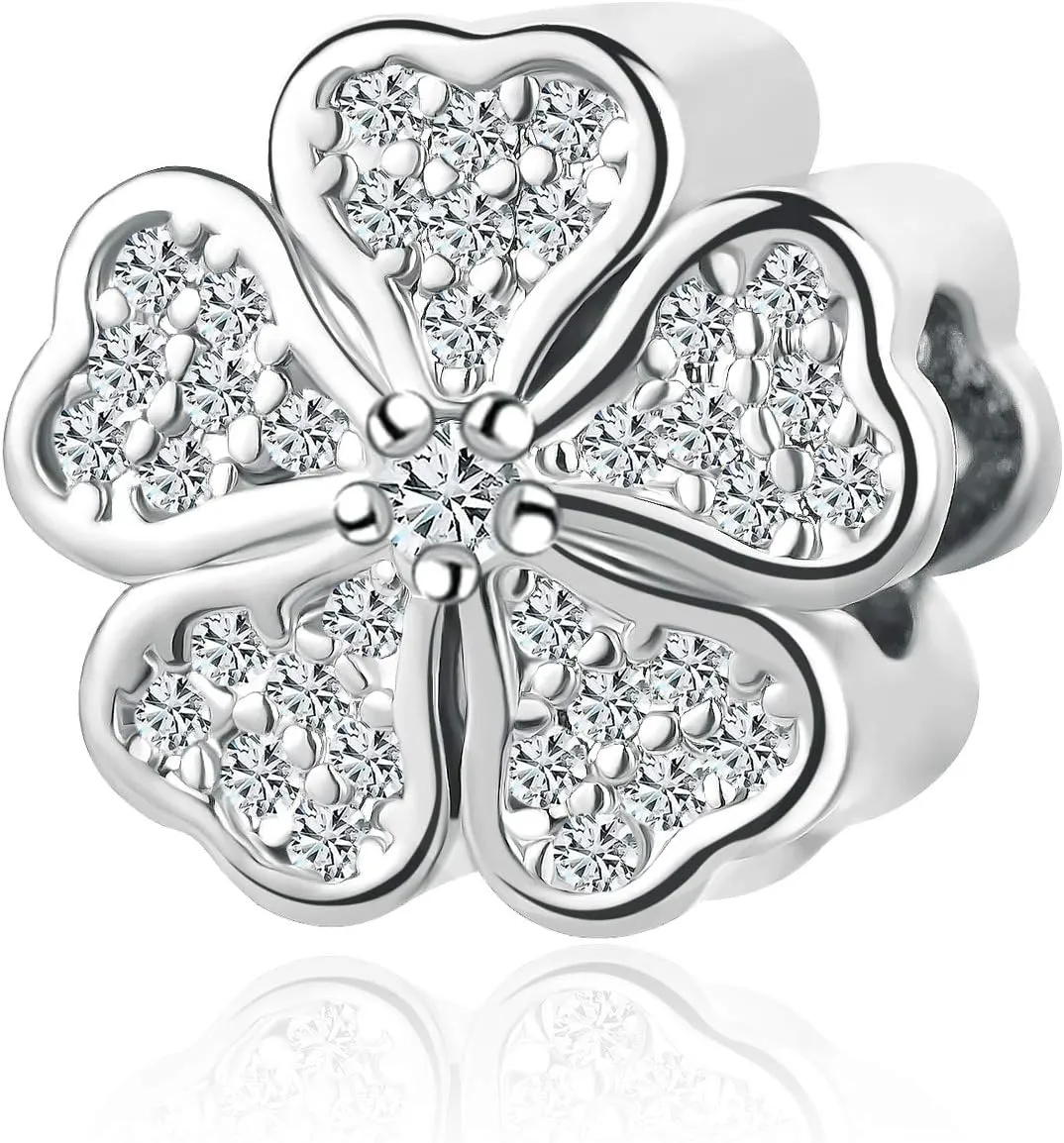 Sparkling Flower Cubic Zirconia Charm Compatible with Pandora Charm Bracelets Anniversary