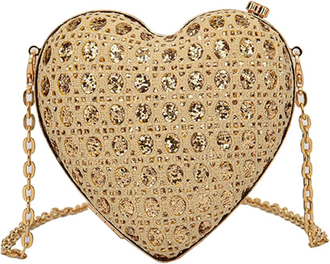 Sparkly Clutch Purses for Women Mini Heart Shape Rhinestone Evening Bag Crossbody Shoulder Bag Coin Handbags