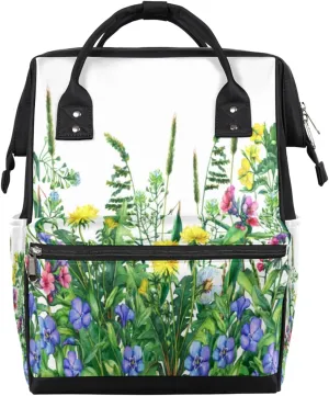 Spring Flowers Diaper Bag Tote Large Capacity Waterproof with Adjustable Shoulder Strap and Pram Straps Mommy Bag for Hospital Beach Weekender Travel