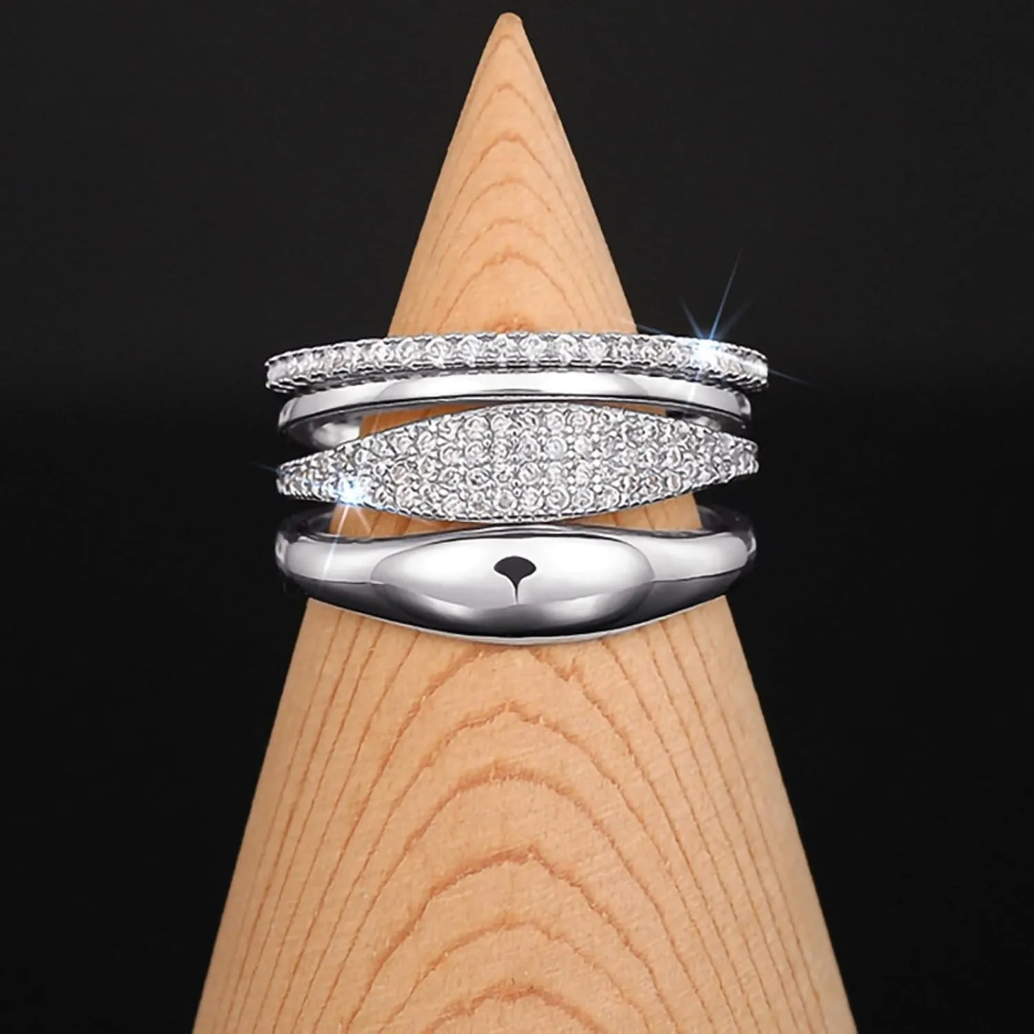 Stackable Gold Rings for Women Vegan Ring Set of 4 Dainty 14K Gold Plated Stackable Thin Rings Cubic Zirconia Thumb Ring Set Trendy Statement Promise Wedding Bands Engagement Rings (Silver 6)