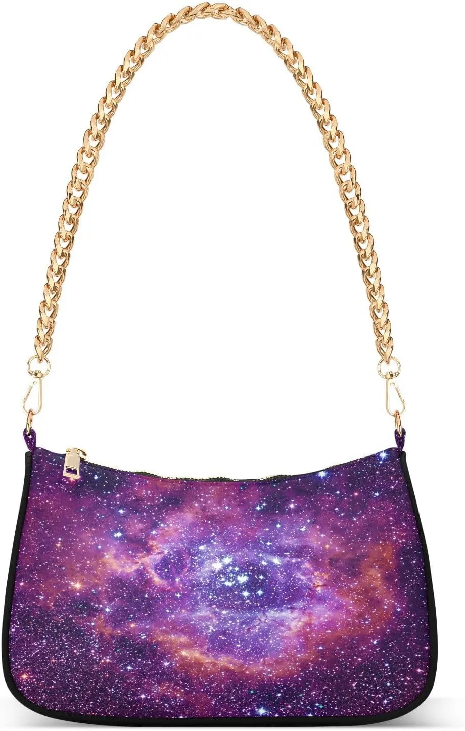 Starry Sky Galxy Space Shoulder Handbags for Women Travel Hobo Tote Handbag Women Gold Chain Shoulder Bags Purse with Zipper Closure