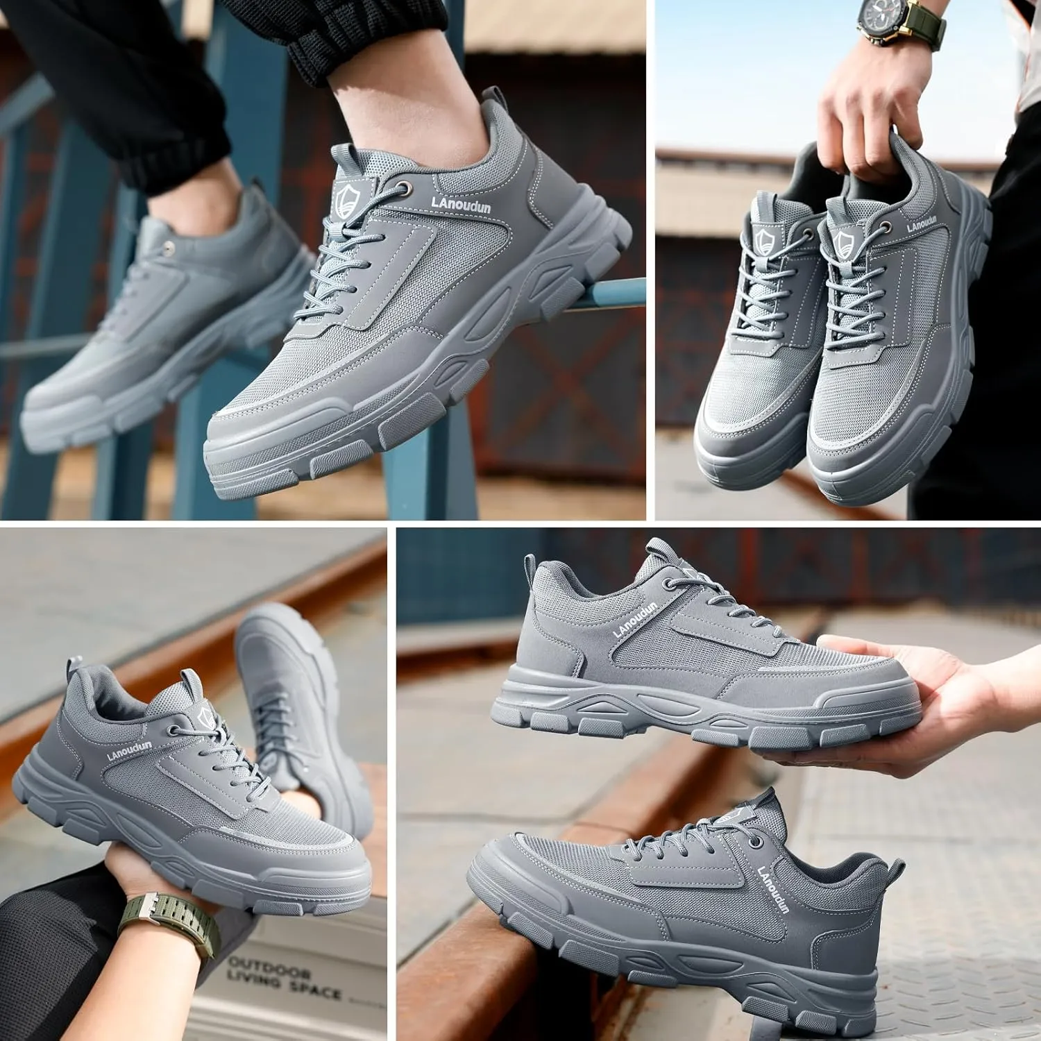 Steel Toe Shoes for Men Lightweight Work Shoes Comfortable Mens Work Boots Indestructible Safety Shoes for Men Industrial Construction Steel Toe Sneakers Soft Mens Work Shoes