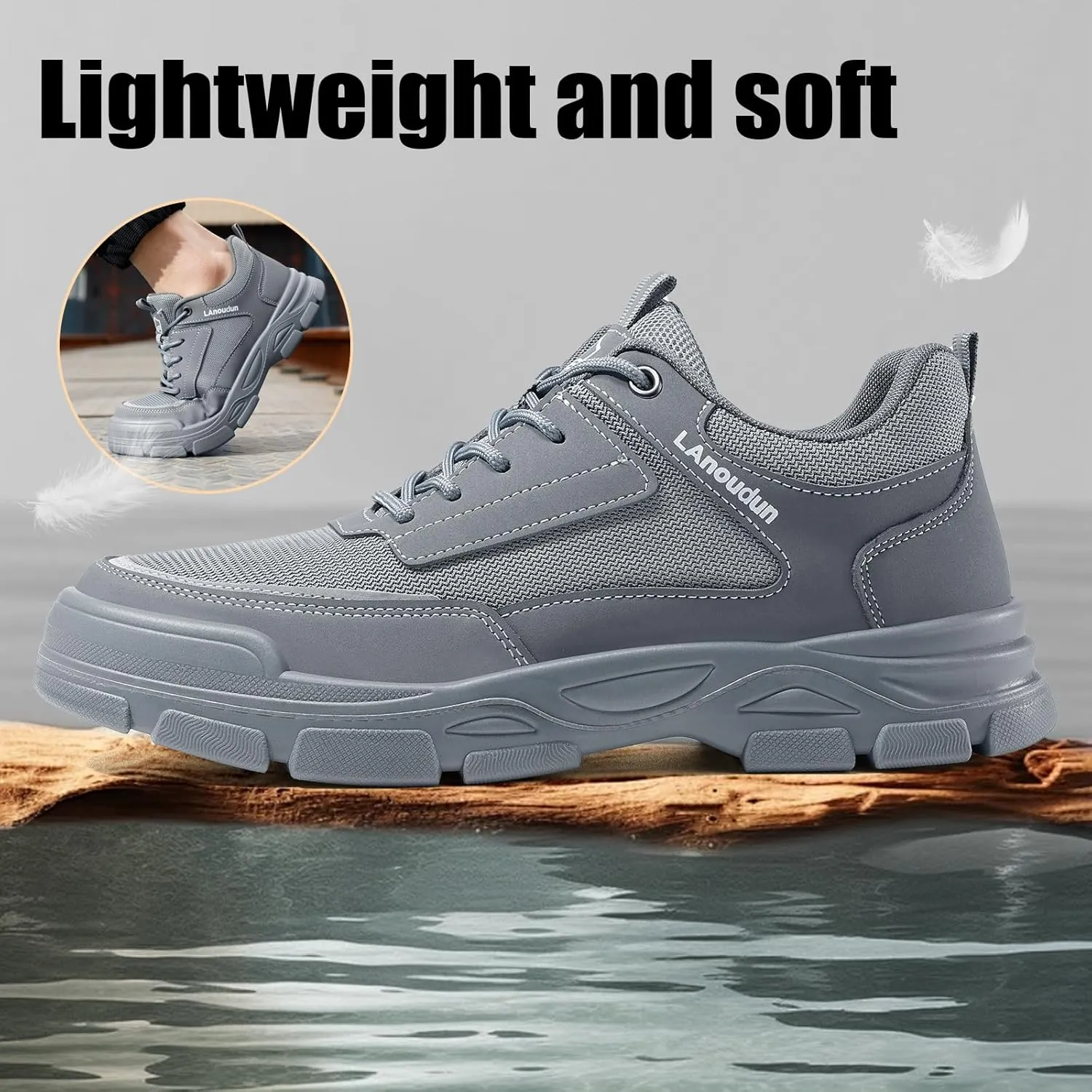 Steel Toe Shoes for Men Lightweight Work Shoes Comfortable Mens Work Boots Indestructible Safety Shoes for Men Industrial Construction Steel Toe Sneakers Soft Mens Work Shoes
