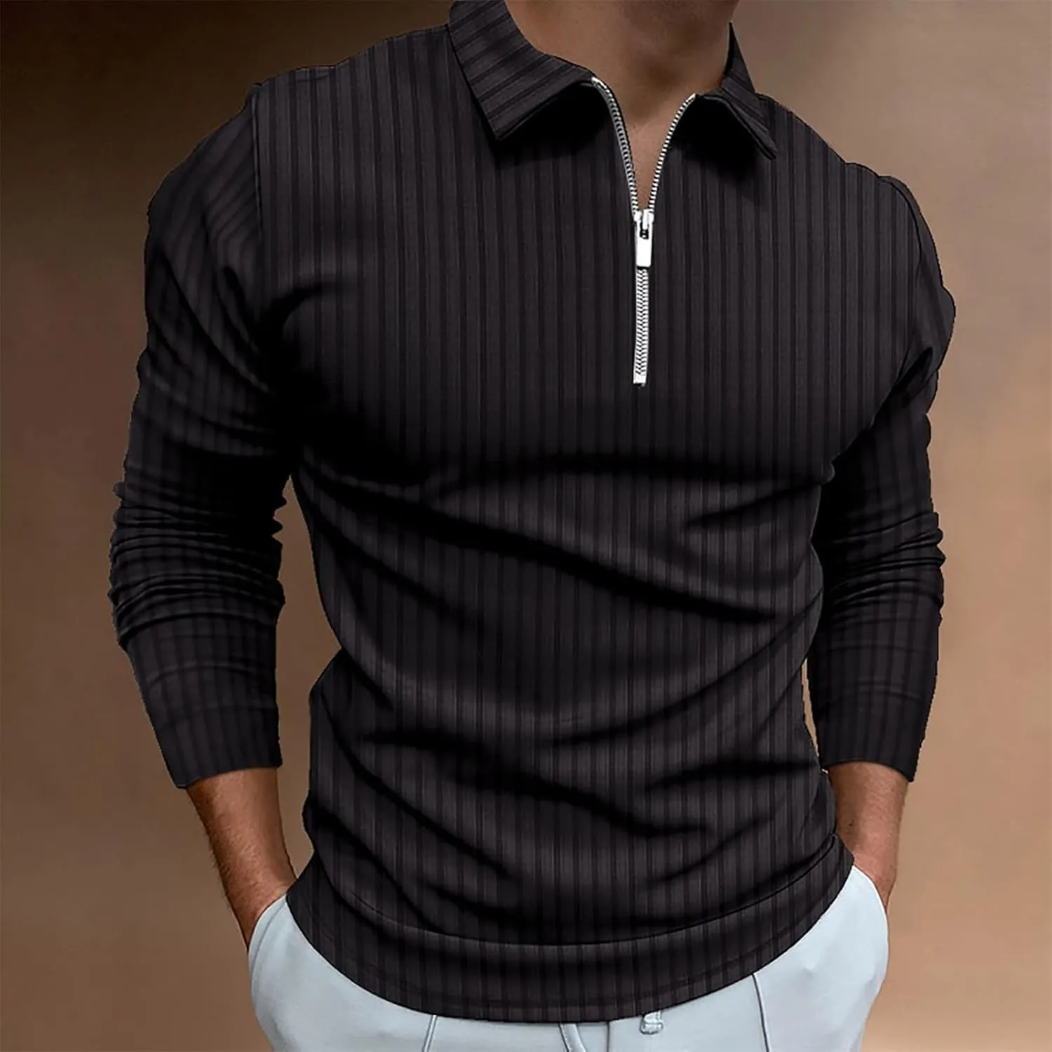 Striped Linen Shirt Men Long Sleeve Pullover Shirts Quarter Zip Sweater Lightweight Golf Shirts Oversized Casual Top