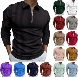 Striped Linen Shirt Men Long Sleeve Pullover Shirts Quarter Zip Sweater Lightweight Golf Shirts Oversized Casual Top