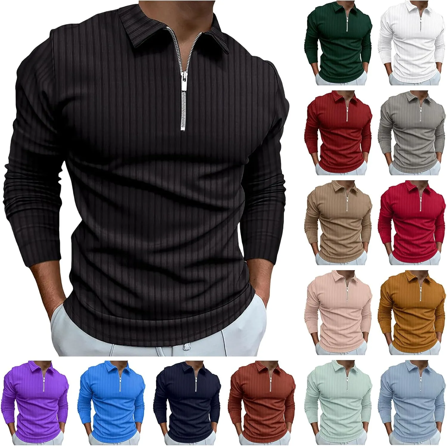Striped Linen Shirt Men Long Sleeve Pullover Shirts Quarter Zip Sweater Lightweight Golf Shirts Oversized Casual Top