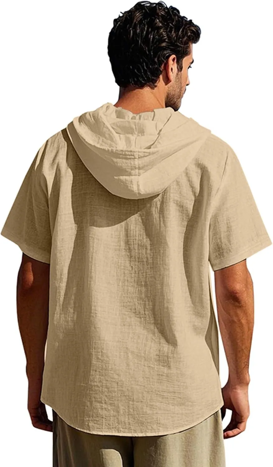 Summer Casual Shirts Men Short Sleeve Hoodies Cotton Linen Button Down Tops Loose Casual Shirts Trendy Travel Shirts
