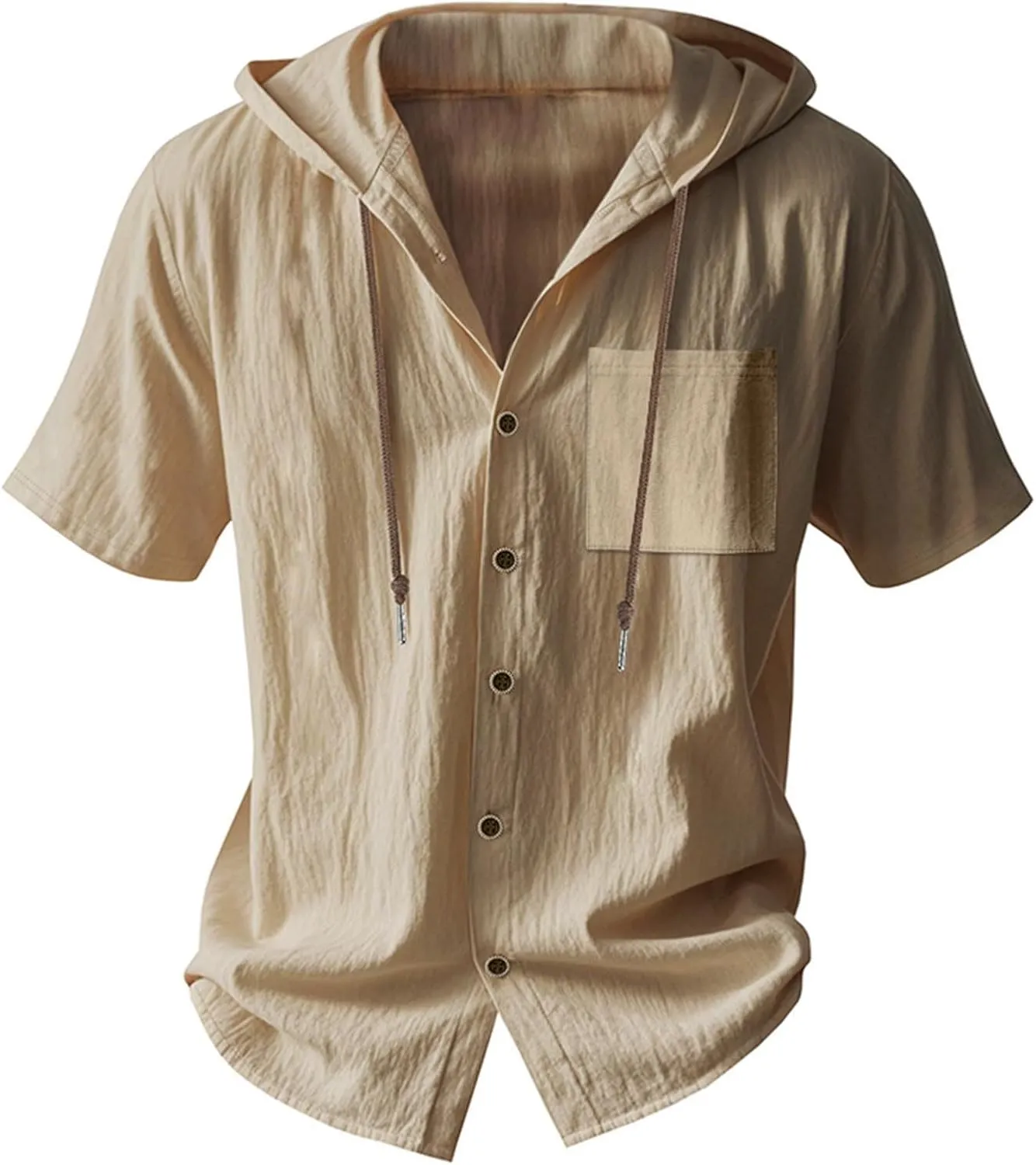 Summer Casual Shirts Men Short Sleeve Hoodies Cotton Linen Button Down Tops Loose Casual Shirts Trendy Travel Shirts