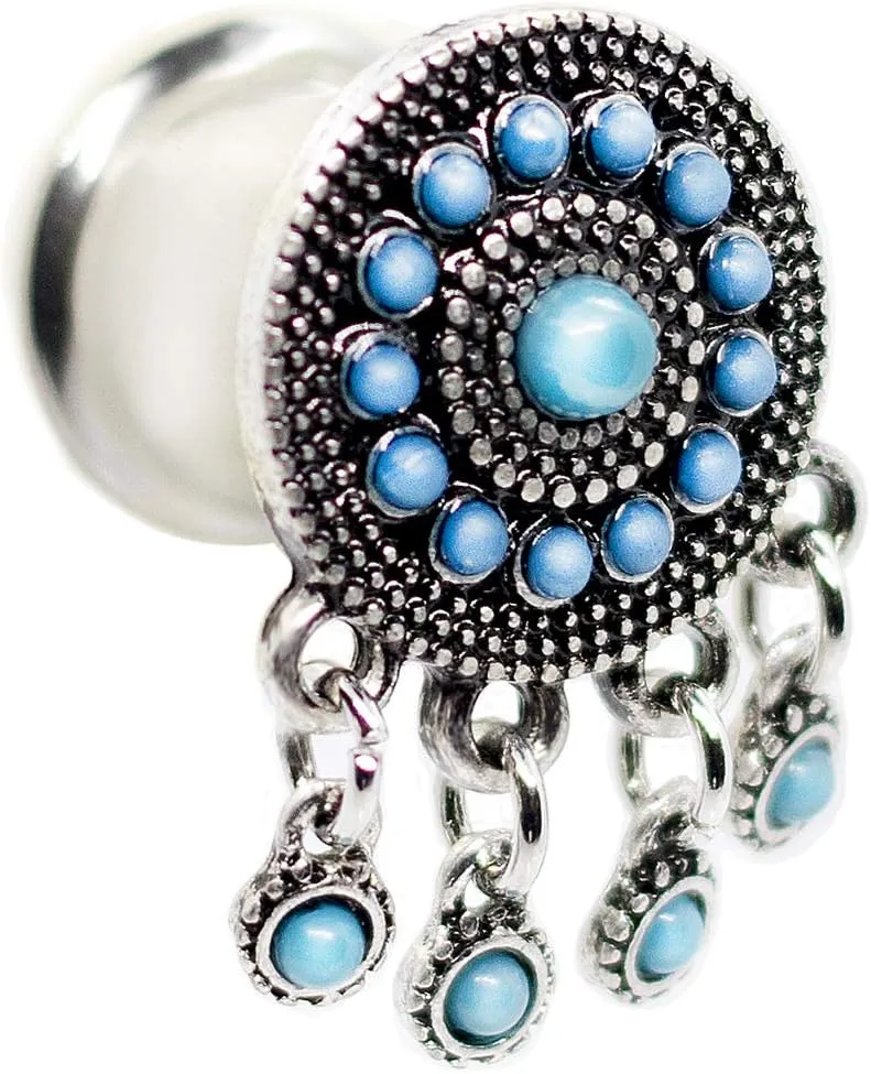 Surgical Steel Silver Plug Earring Accented with Dangle Pendants Ear Plugs Tunnels Gauges Flesh Expanders Stretchers