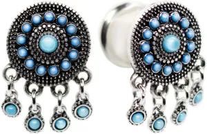 Surgical Steel Silver Plug Earring Accented with Dangle Pendants Ear Plugs Tunnels Gauges Flesh Expanders Stretchers