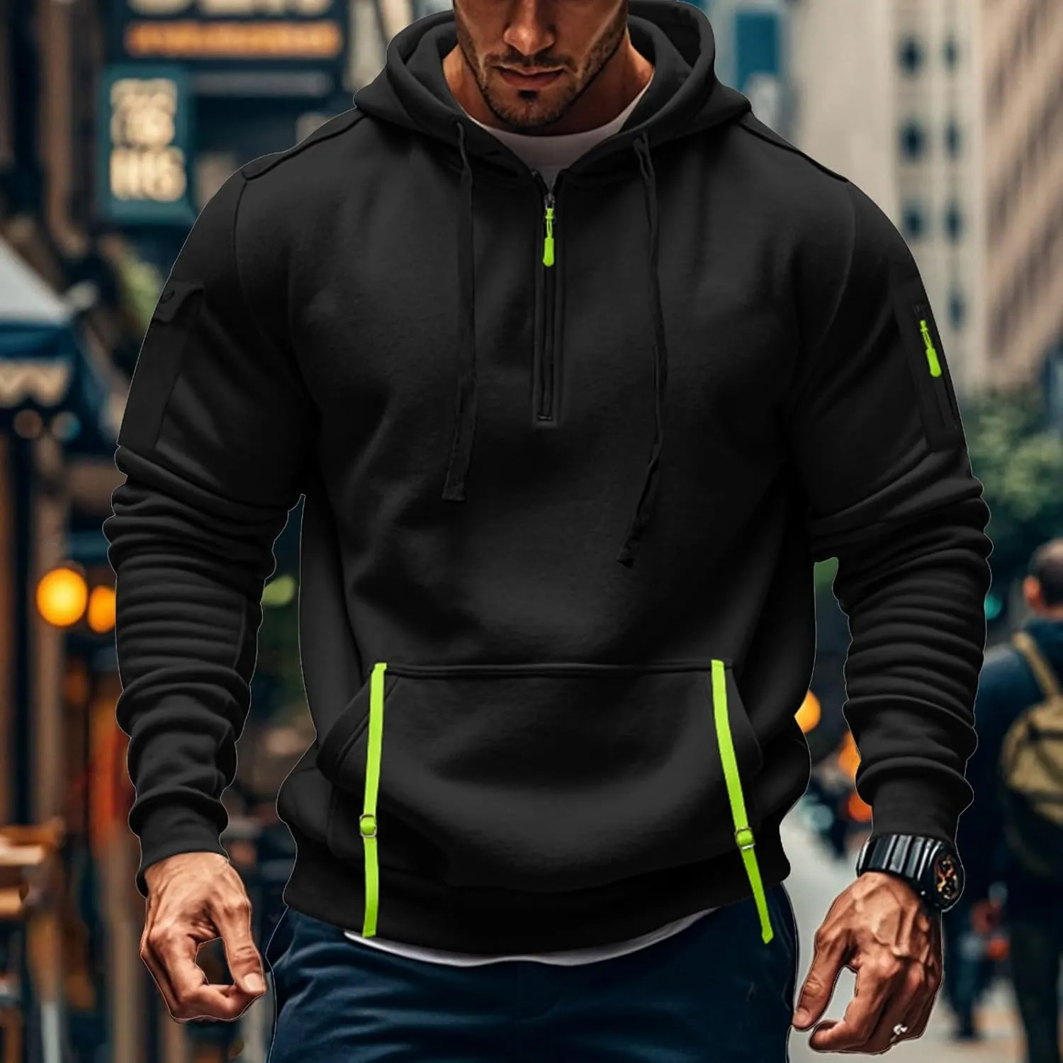 Sweatshirts for Men 1/4 Zip Soft Lightweight Fashion Drawstring Men's Sweatshirts Cool Vintage Hoodie with Pockets