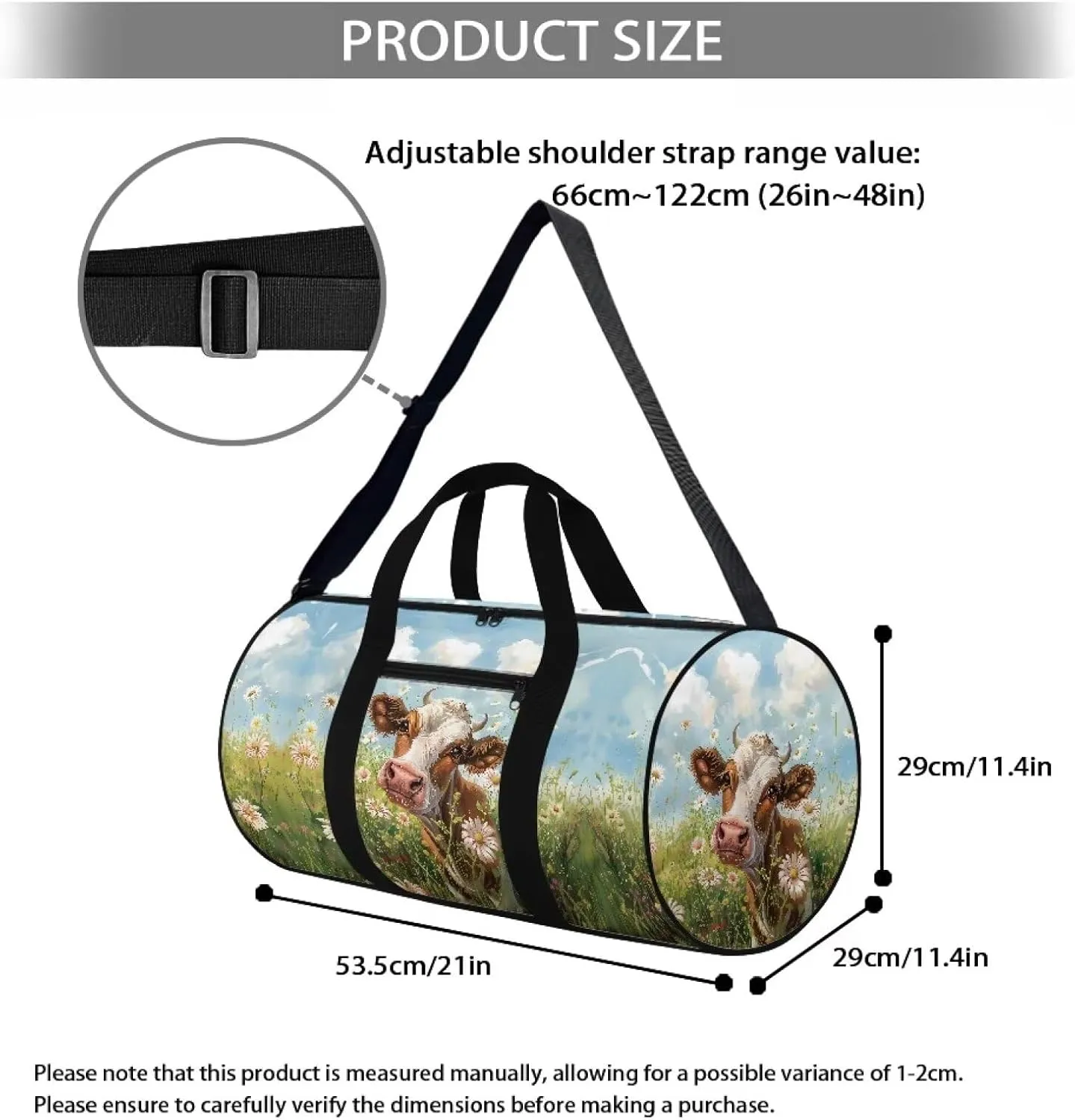 Talayituse Cow Print Duffel Bag for Women Men Daisy Cloud Pattern Tear Resistant Gym Duffel Bag Sturdy Sports Tote Bag Lightweight Travel Duffel Luggage Bag Zipper Garment Bag Carry On Bag